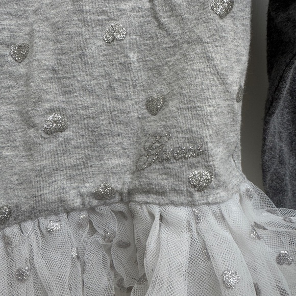 Guess 3T Girls Gray and White Long Sleeve Tee with Tulle Shirt Blouse - Picture 3 of 7